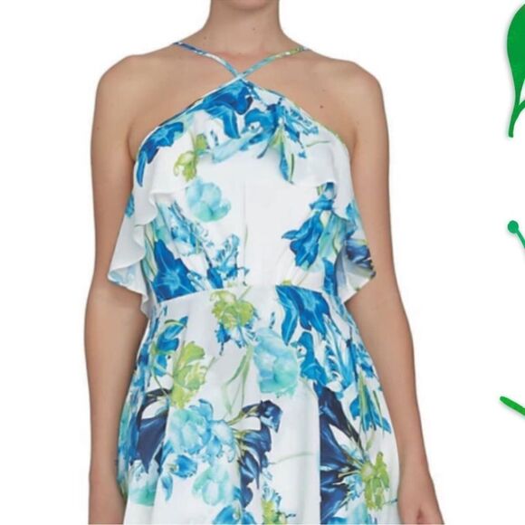 NWT CeCe Floral Ruffle Tier Halter Playa Del Sol Dress 0 - Picture 2 of 6
